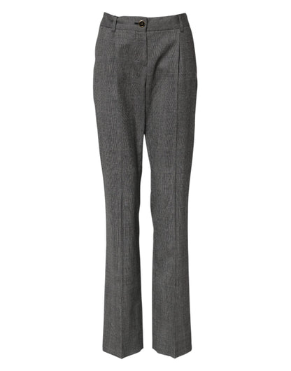 Dolce & Gabbana Gray Checkered High Waist Flared Women's Pants