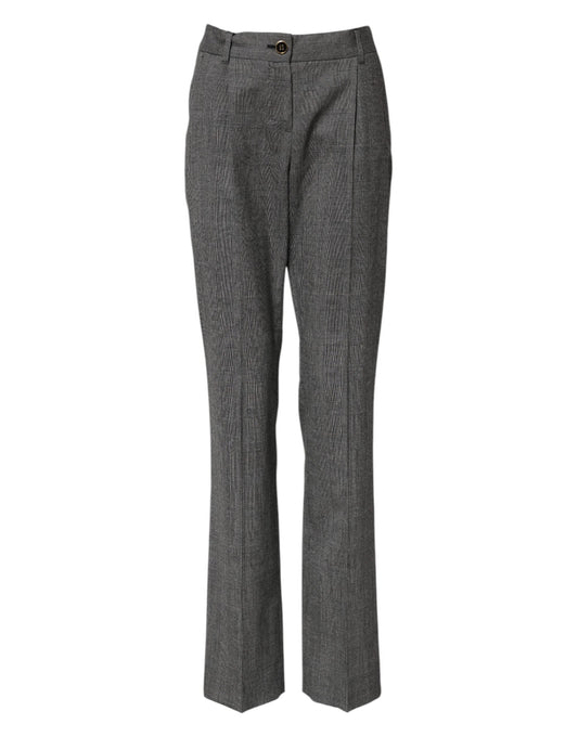 Dolce & Gabbana Gray Checkered High Waist Flared Women's Pants
