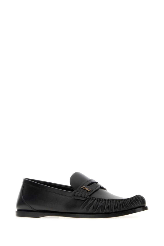 SAINT LAURENT Smooth Leather Loafers with Cassandre Decoration