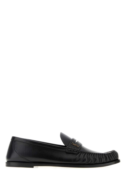 SAINT LAURENT Smooth Leather Loafers with Cassandre Decoration