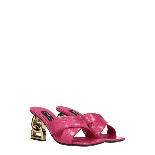 Dolce & Gabbana Pink Leather Platform Women's Sandals
