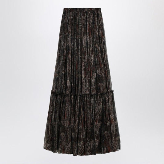 SAINT LAURENT Ruffled Long Skirt with Paisley Print