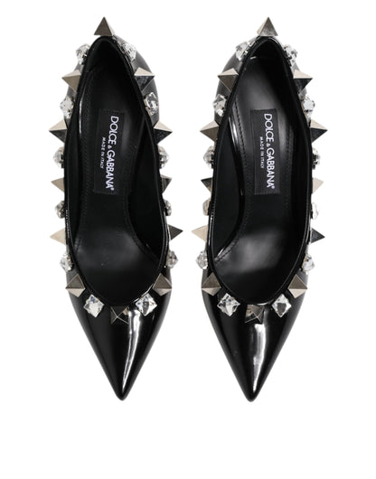 Dolce & Gabbana Black Crystals Studs Stiletto Pumps Women's Shoes