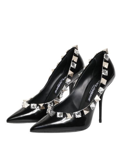 Dolce & Gabbana Black Crystals Studs Stiletto Pumps Women's Shoes