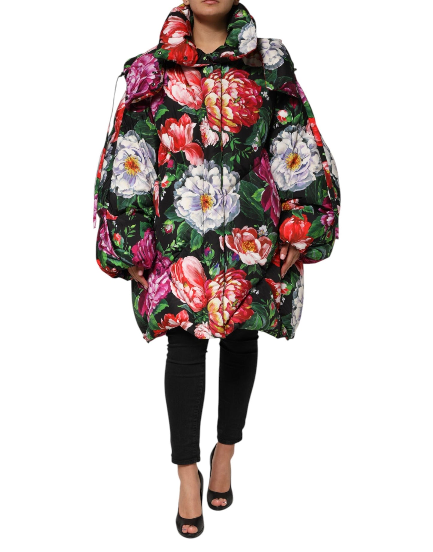 Dolce & Gabbana Multicolor Floral Hooded Puffer Coat Women's Jacket