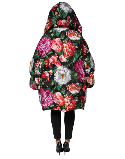 Dolce & Gabbana Multicolor Floral Hooded Puffer Coat Women's Jacket