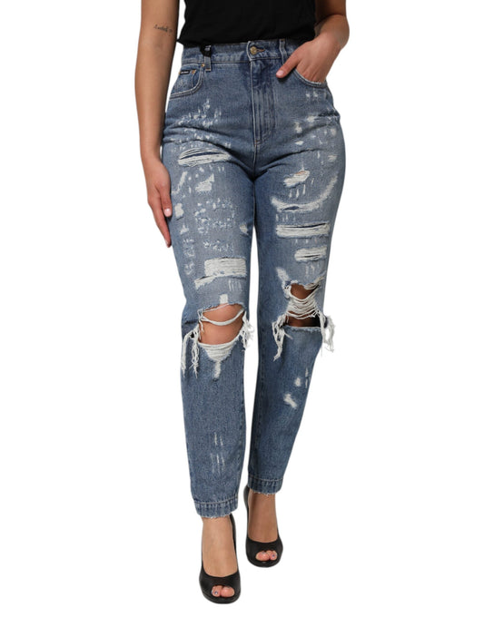 Dolce & Gabbana Blue Tattered High Waist Women Denim Women's Jeans ()