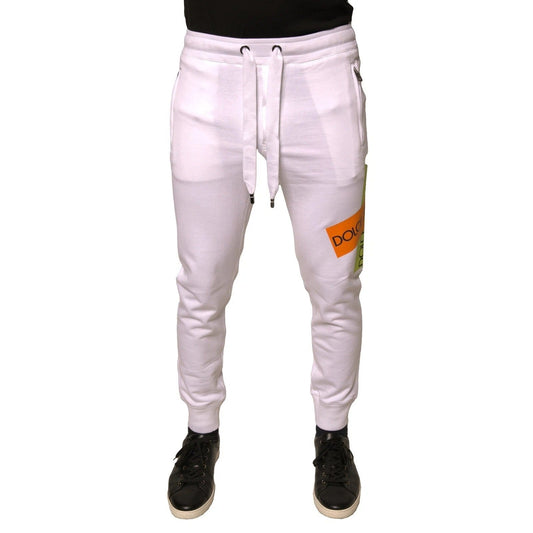 Dolce & Gabbana White Logo Tape Jogger Cotton Sweatpant Men's Pants