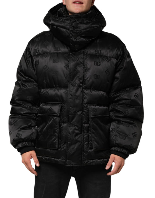 Dolce & Gabbana Black Monogram Logo Puffer Nylon Hooded Men's Jacket ()