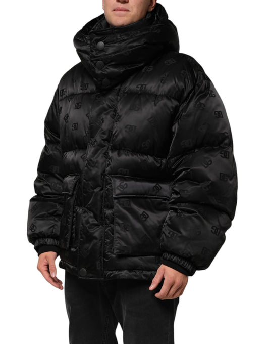 Dolce & Gabbana Black Monogram Logo Puffer Nylon Hooded Men's Jacket ()