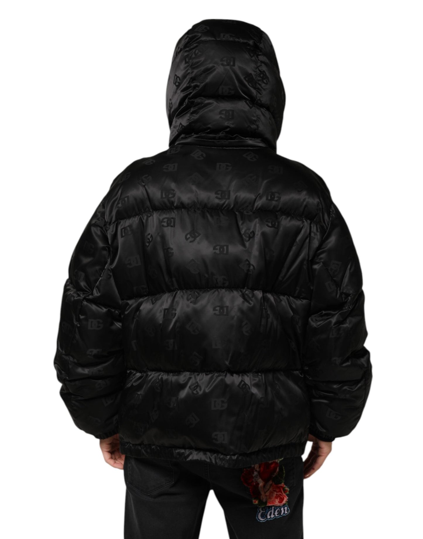 Dolce & Gabbana Black Monogram Logo Puffer Nylon Hooded Men's Jacket ()