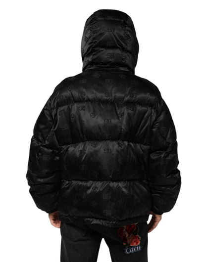 Dolce & Gabbana Black Monogram Logo Puffer Nylon Hooded Men's Jacket ()