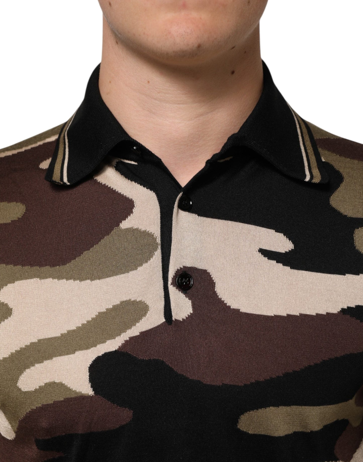 Dolce & Gabbana Camouflage Brown Silk MilitaryPolo Men's T-shirt