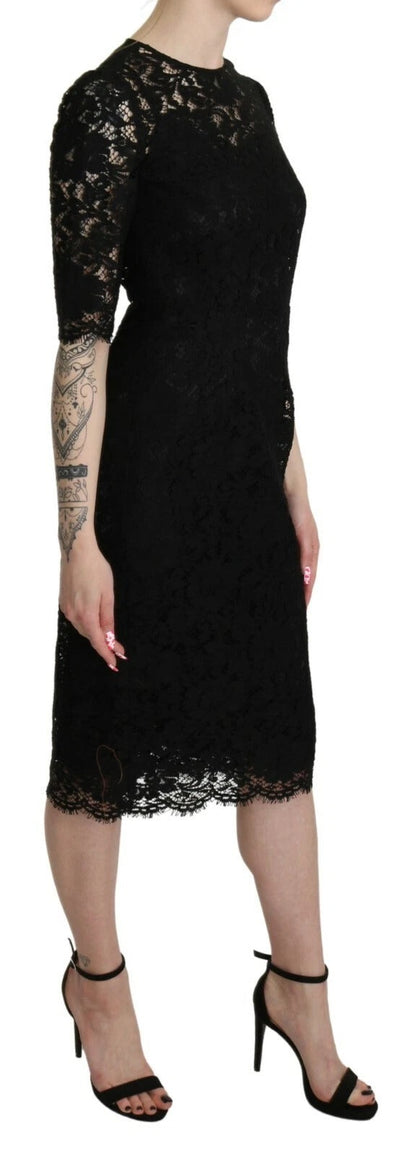 Dolce & Gabbana Black Floral Lace Sheath Knee Length Women's Dress