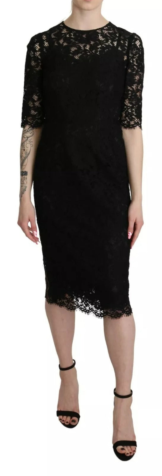 Dolce & Gabbana Black Floral Lace Sheath Knee Length Women's Dress