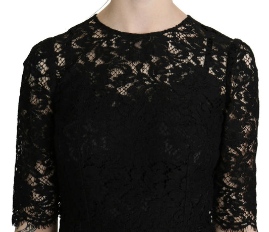 Dolce & Gabbana Black Floral Lace Sheath Knee Length Women's Dress