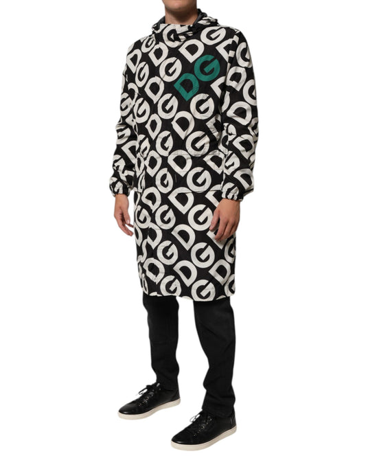 Dolce & Gabbana Black White Logo Print Hooded Coat Men Men's Jacket