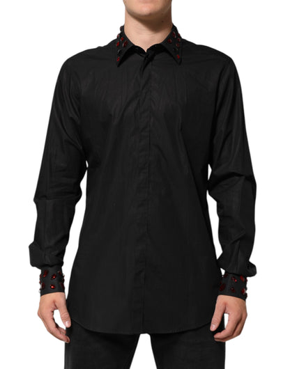Dolce & Gabbana Black Cotton Embellished Collar Men’s Men's Shirt