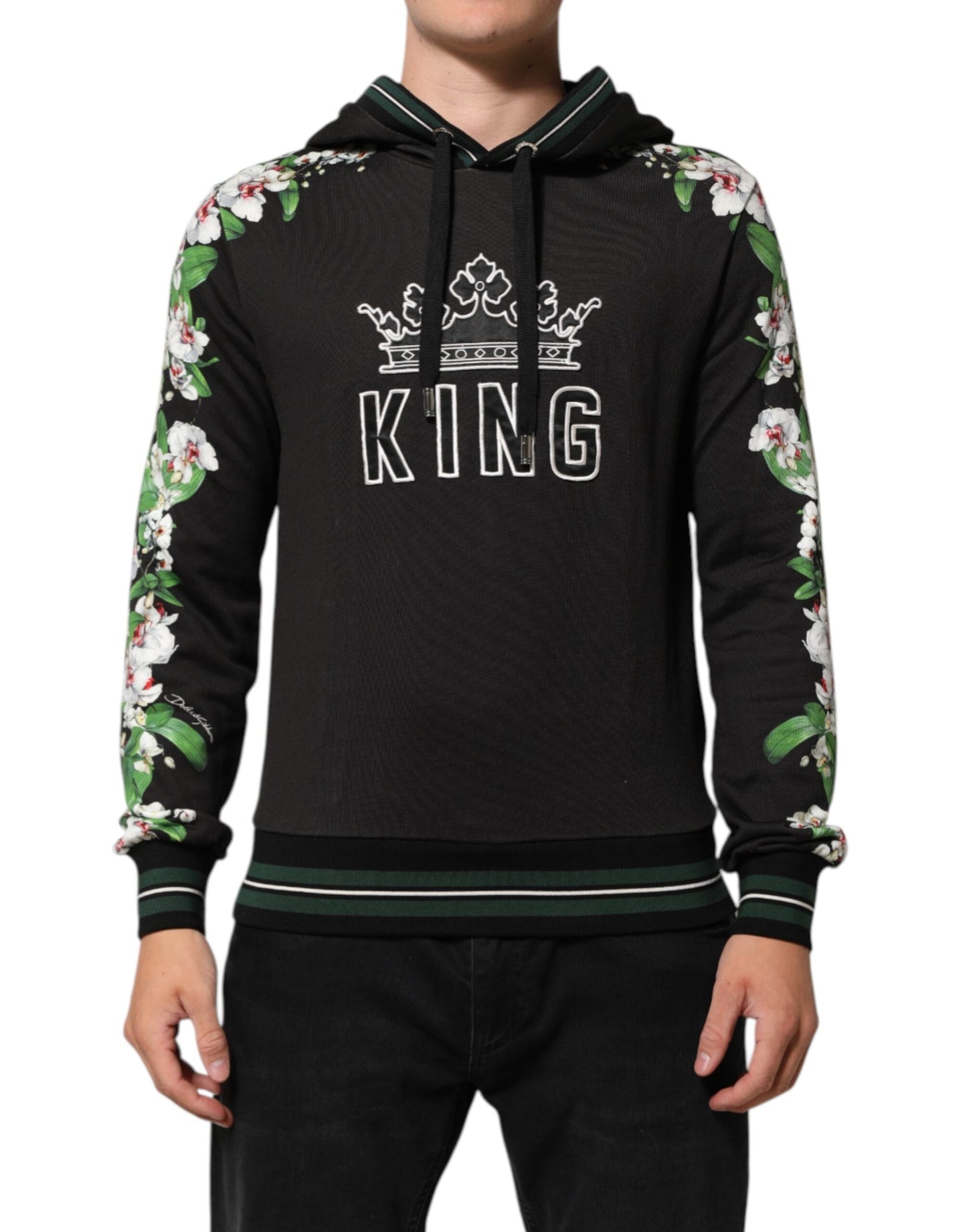 Dolce & Gabbana KING Black Orchid Floral Crown Logo Hoodie Men's Sweater
