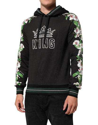 Dolce & Gabbana KING Black Orchid Floral Crown Logo Hoodie Men's Sweater