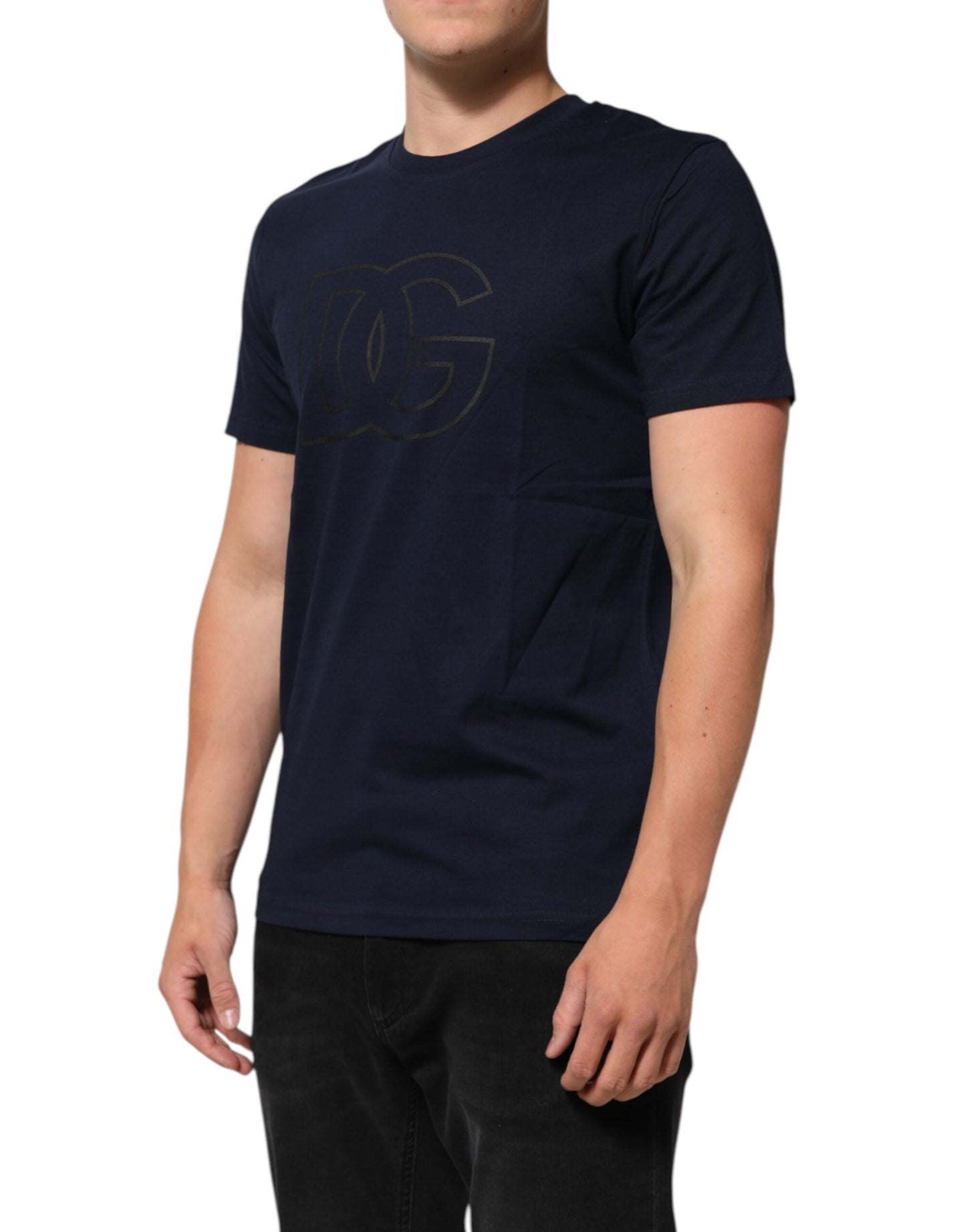 Dolce & Gabbana Dark Blue Cotton DG Logo Print Men’s Top Men's T-shirt
