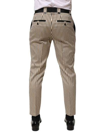 Dolce & Gabbana Beige Black Striped Cotton Slim Fit Trousers Men's Pants