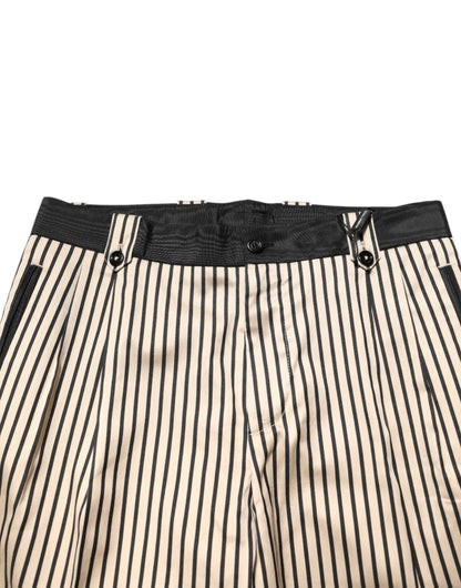 Dolce & Gabbana Beige Black Striped Cotton Slim Fit Trousers Men's Pants