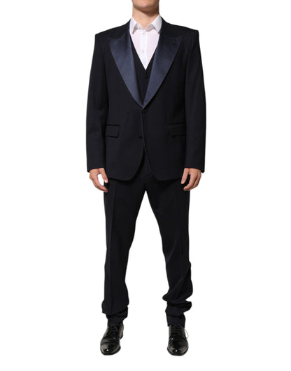 Dolce & Gabbana Black 3 Piece Wool Silk Blend Suit Men's SICILIA ()