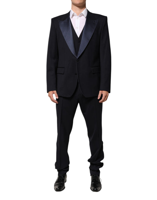 Dolce & Gabbana Black 3 Piece Wool Silk Blend Suit Men's SICILIA ()