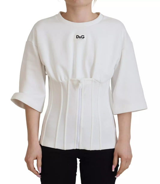 Dolce & Gabbana White Cotton Corset Stretch Top  Women's T-shirt