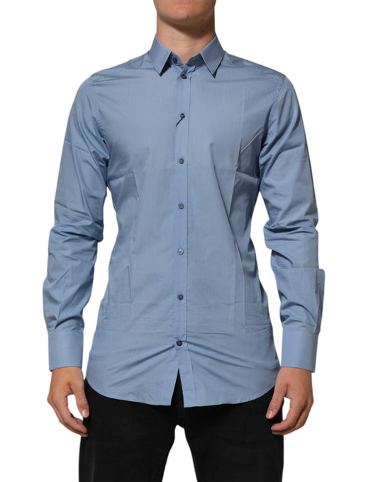 Dolce & Gabbana Blue Cotton Collared GOLD Formal Dress Men's Shirt ()