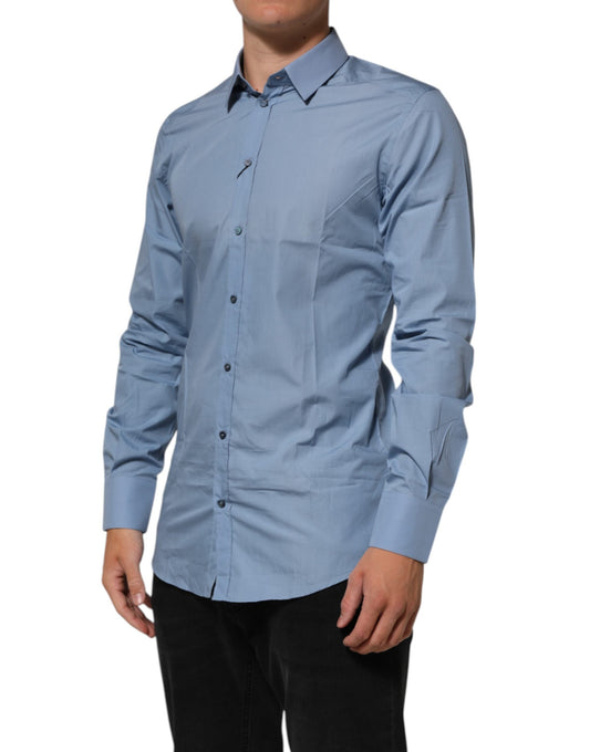 Dolce & Gabbana Blue Cotton Collared GOLD Formal Dress Men's Shirt ()