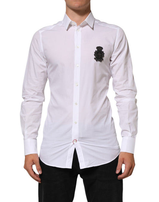 Dolce & Gabbana White Cotton GOLD DGPatch Formal Dress Men's Shirt ()