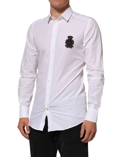 Dolce & Gabbana White Cotton GOLD DGPatch Formal Dress Men's Shirt ()