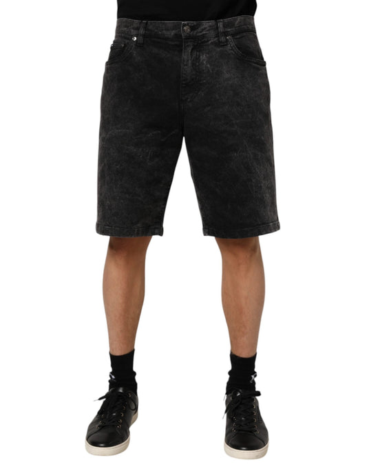 Dolce & Gabbana Black Cotton Mid Waist Denim Men Bermuda Men's Short