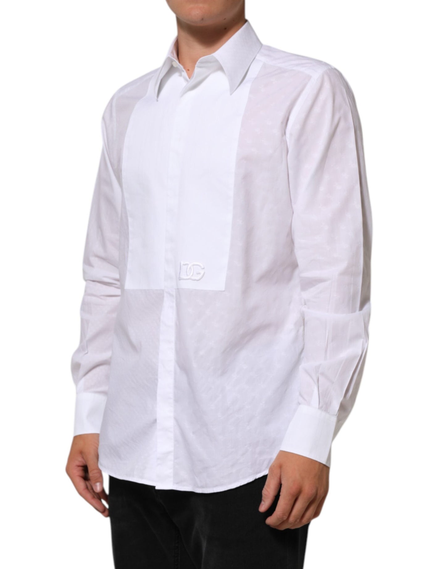 Dolce & Gabbana White Cotton MARTINI Bib Formal Dress Men's Shirt ()