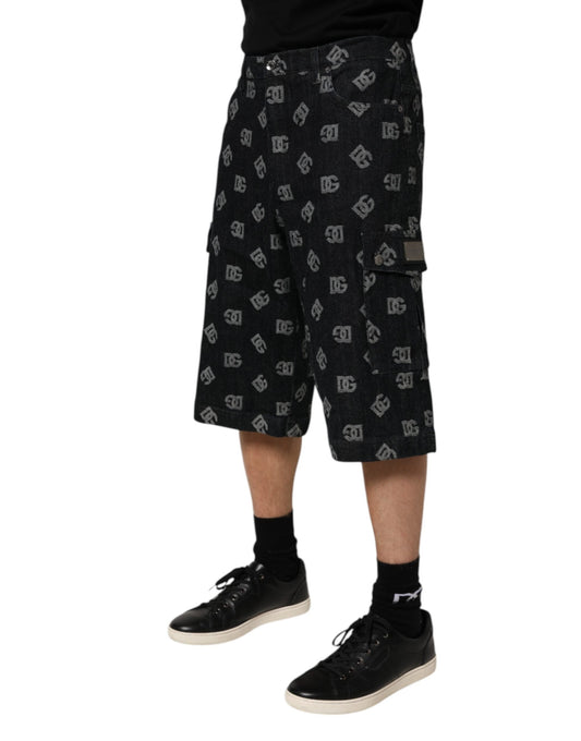 Dolce & Gabbana Black Monogram Denim Cargo Men Bermuda Men's Short