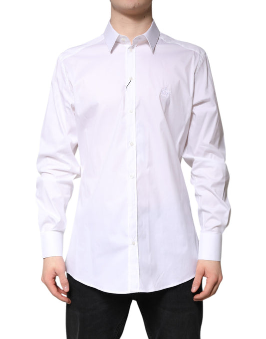 Dolce & Gabbana White Cotton Collared GOLD FormalDress Men's Shirt