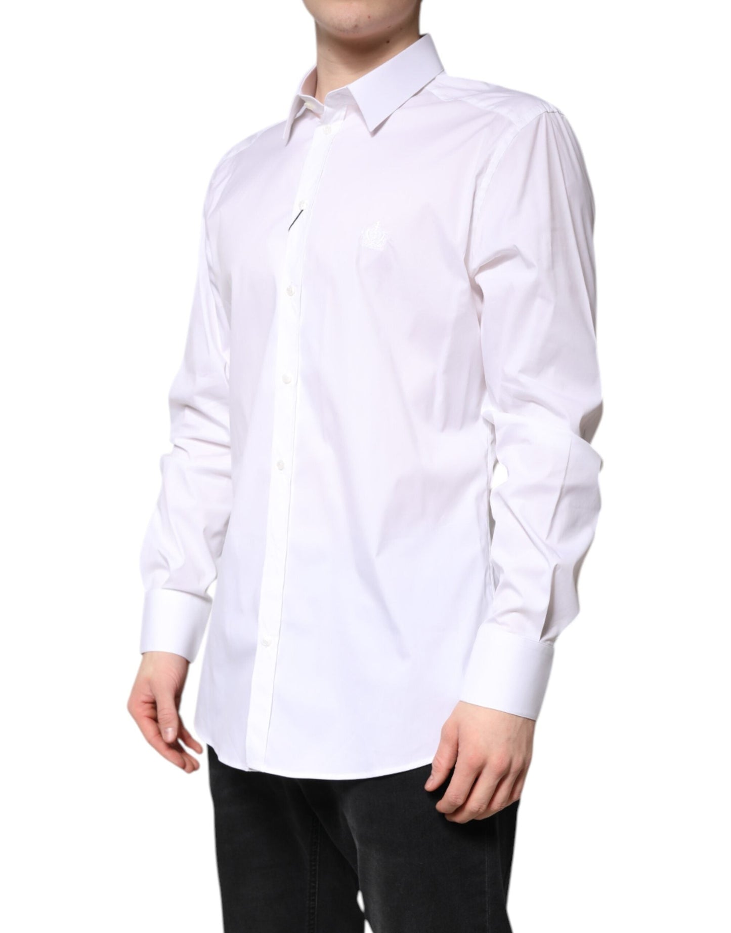 Dolce & Gabbana White Cotton Collared GOLD FormalDress Men's Shirt
