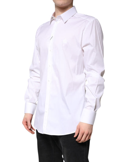 Dolce & Gabbana White Cotton Collared GOLD FormalDress Men's Shirt