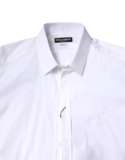 Dolce & Gabbana White Cotton Collared GOLD FormalDress Men's Shirt