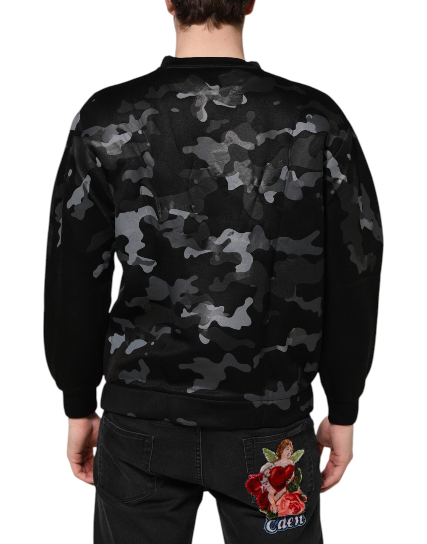 Dolce & Gabbana Black Camouflage Round Neck Sweatshirt Men's Sweater ()