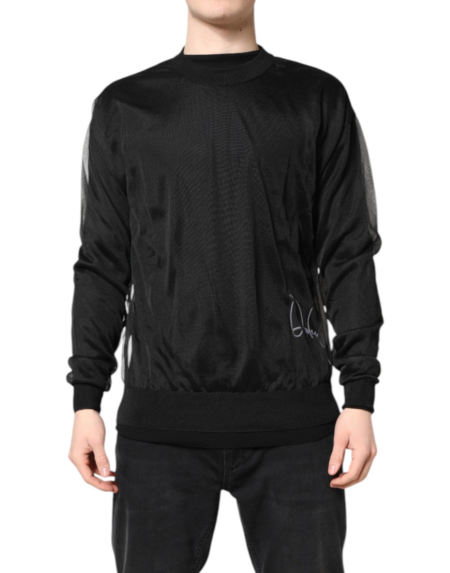 Dolce & Gabbana Black Logo Polyester CrewNeck Sweatshirt Men's Sweater ()