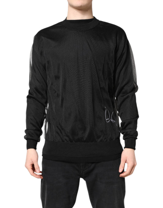 Dolce & Gabbana Black Logo Polyester CrewNeck Sweatshirt Men's Sweater ()