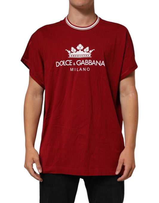 Dolce & Gabbana Maroon LogoCrown Cotton Half Sleeve Men's T-shirt