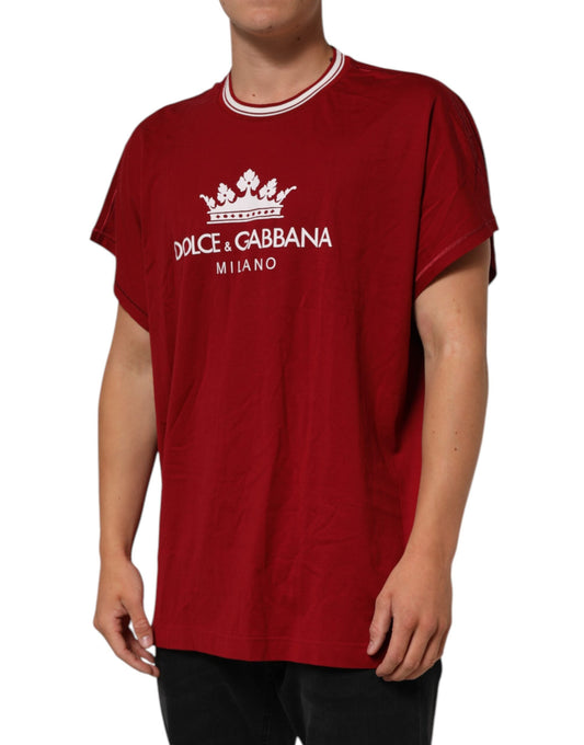 Dolce & Gabbana Maroon LogoCrown Cotton Half Sleeve Men's T-shirt