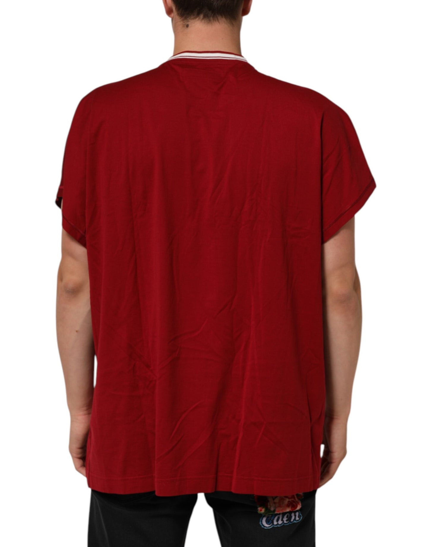 Dolce & Gabbana Maroon LogoCrown Cotton Half Sleeve Men's T-shirt