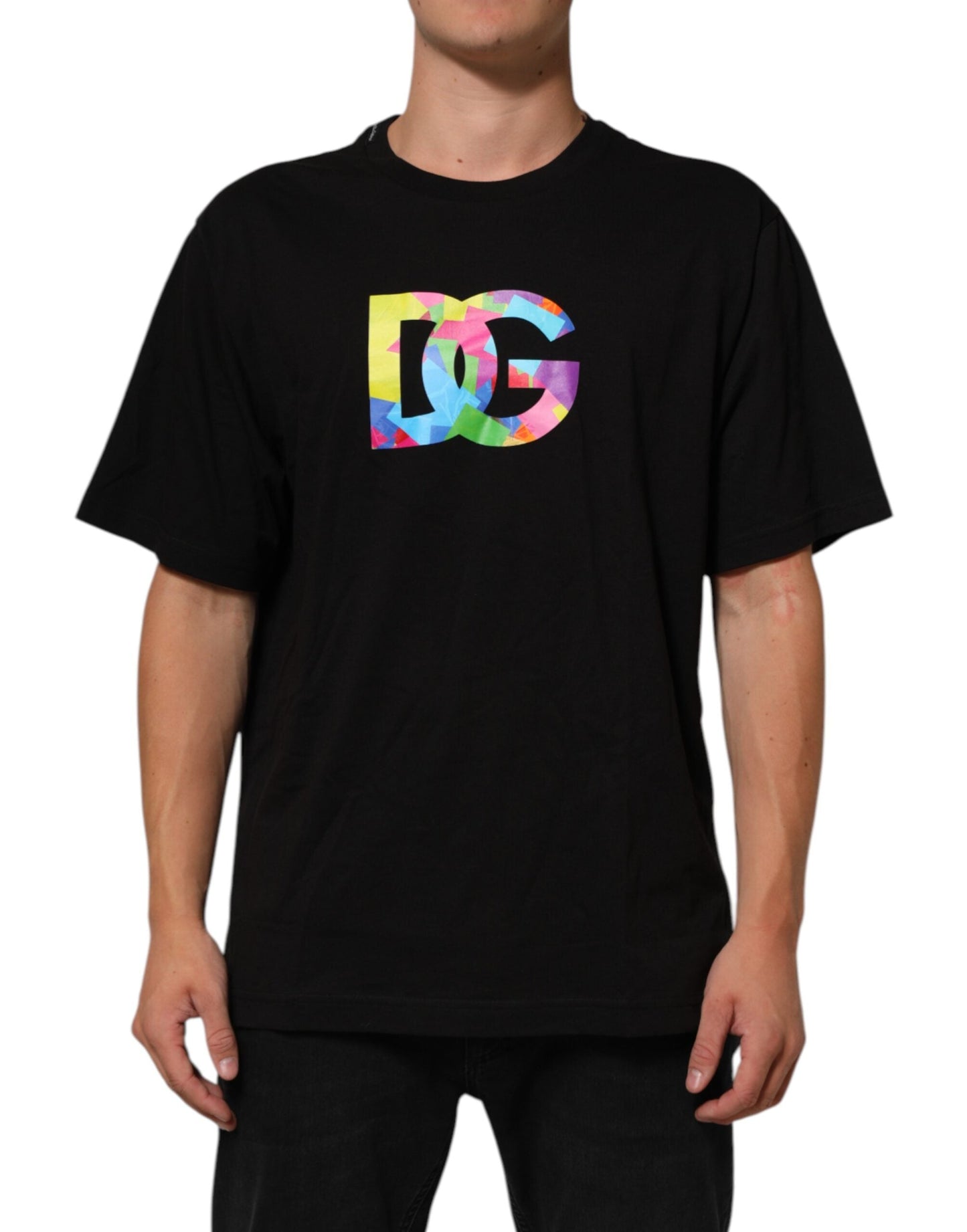 Dolce & Gabbana Black Logo Print Cotton Men Crew Neck Men's T-shirt ()