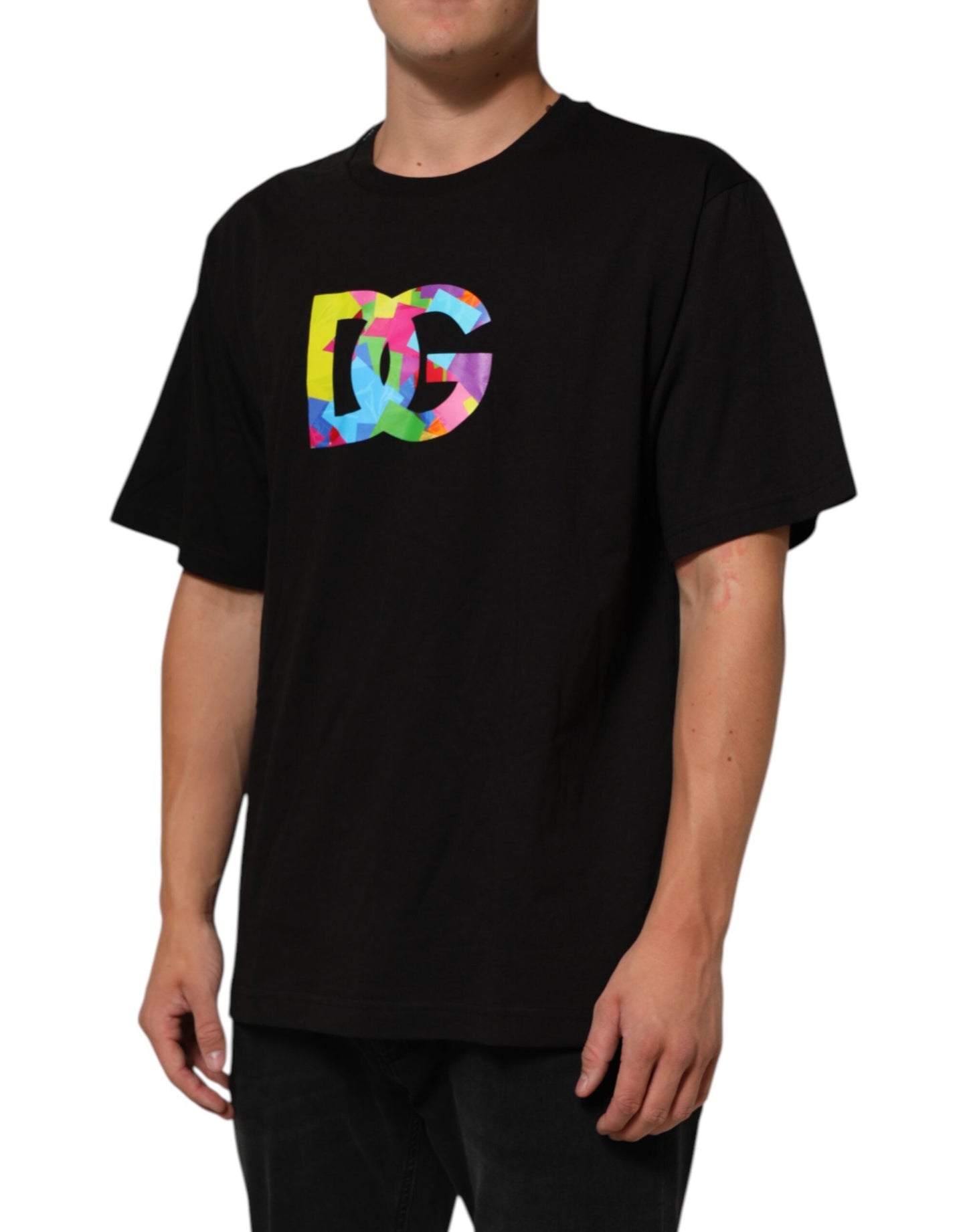 Dolce & Gabbana Black Logo Print Cotton Men Crew Neck Men's T-shirt ()