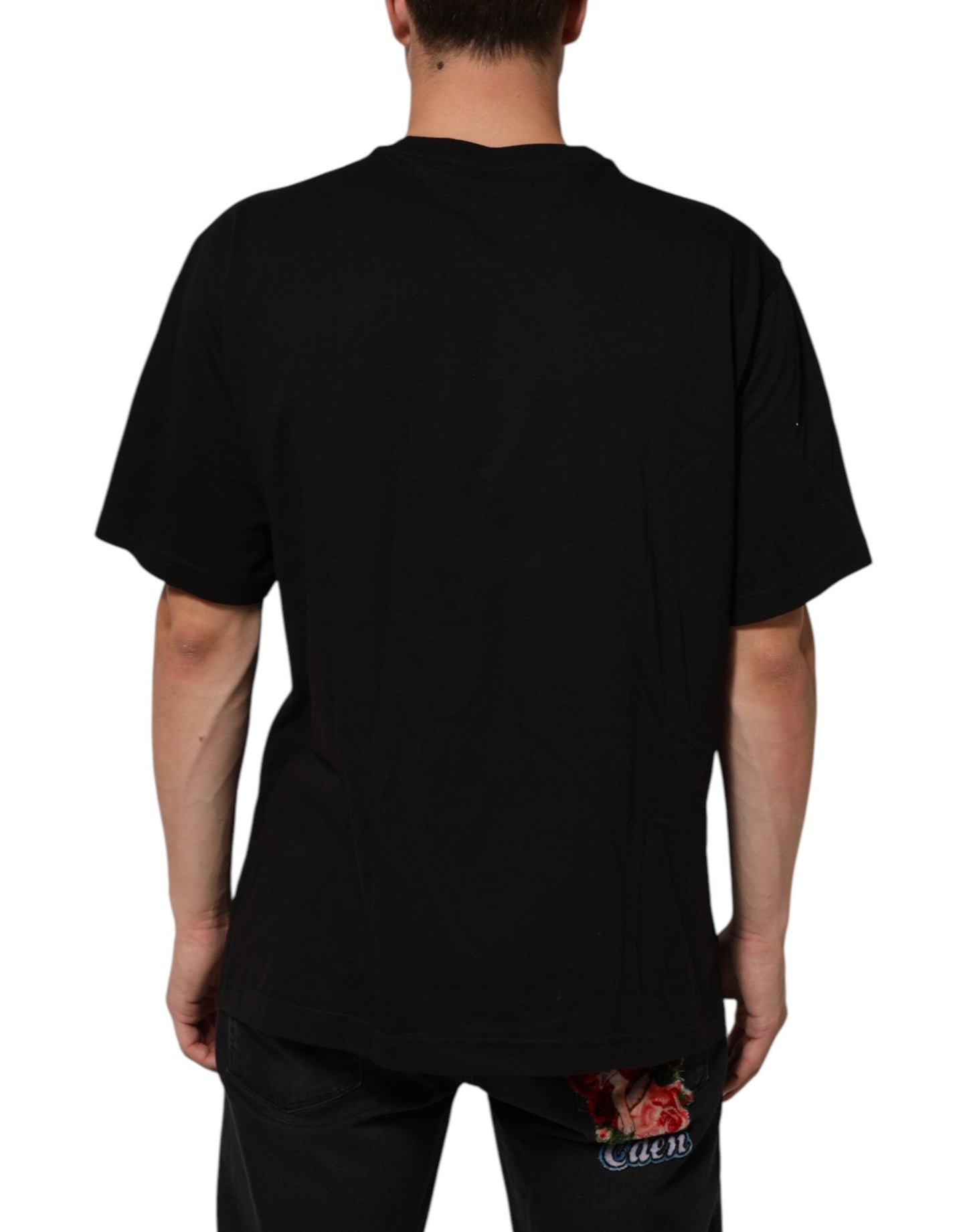 Dolce & Gabbana Black Logo Print Cotton Men Crew Neck Men's T-shirt ()